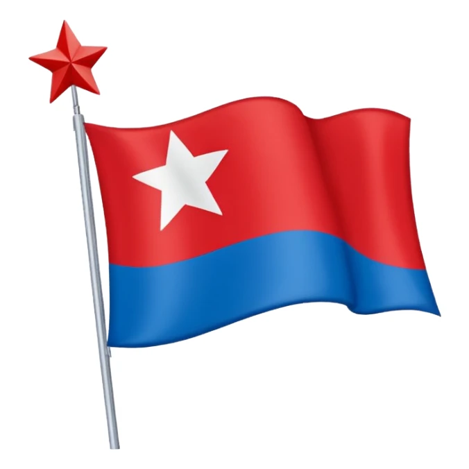 Bandeira vermelha, com uma faixa branca na diagonal cortando toda a bandeira, e uma estrela azul no meio sticker