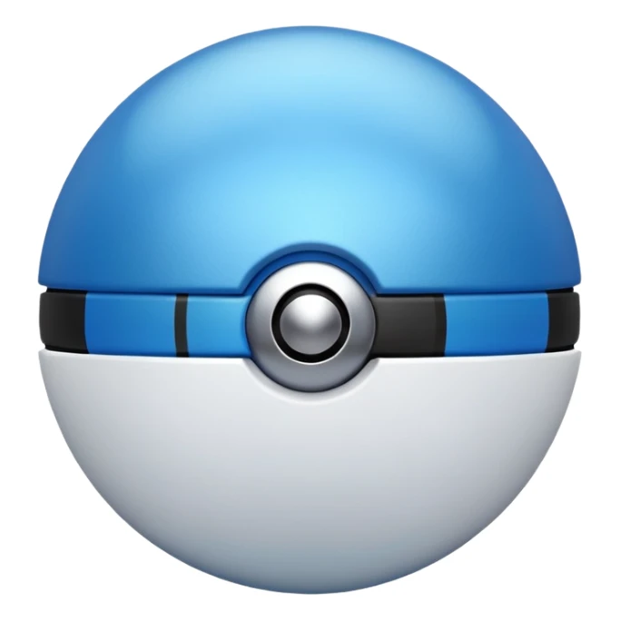 blue pokeball emoji, top half is a more saturated blue, bottom half is white, black stripe, with a metallic sheen sticker