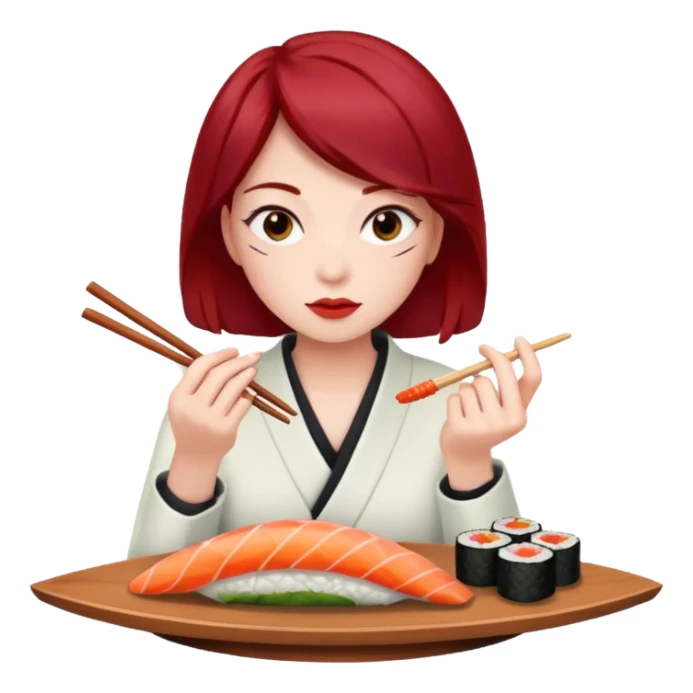 This girl with dark red hair eating sushi sticker