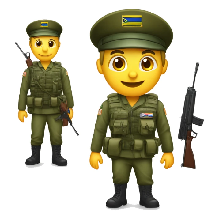 crie um emoji de um militar do exercito brasileiro com o camuflado típico, da pele morena sticker