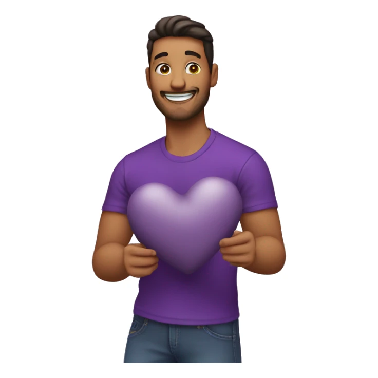 Hombre feliz abrazando corazon morado sticker
