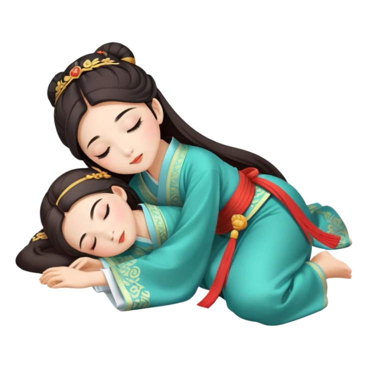 Beautiful girl in Hanfu lying on the ground sleeping sticker