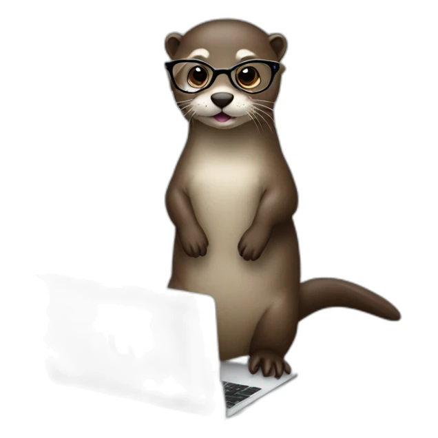 female vet otter with glasses with a macbook sticker