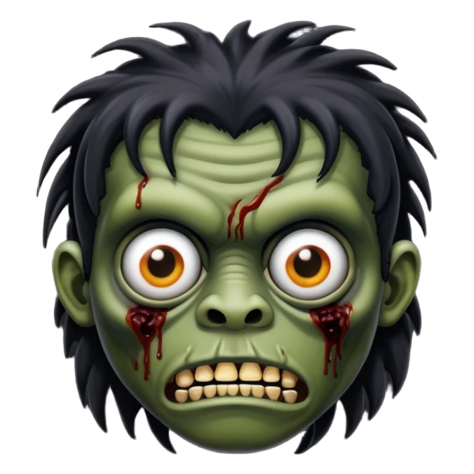 Um zumbi com cabelo longo preto e liso, uma franja rala e olhos castanhos sticker