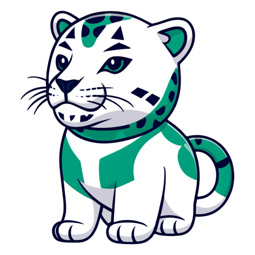 Ancient Egyptian style profile of jaguar with strict geometric lines, flat hieroglyphic style, only white and deep dark green, no curved lines, angular shapes only sticker