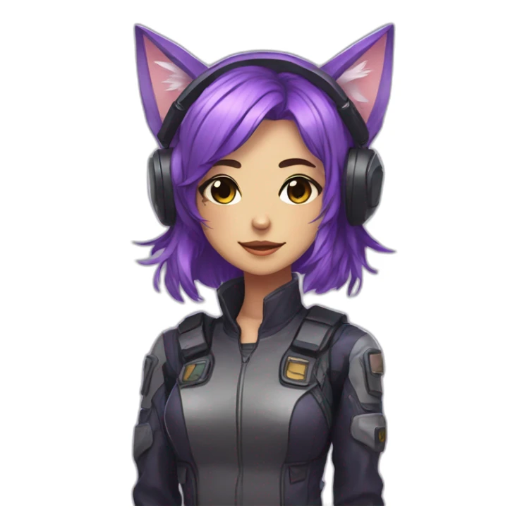 Anime mech pilot girl with purple hair and cat ears sticker