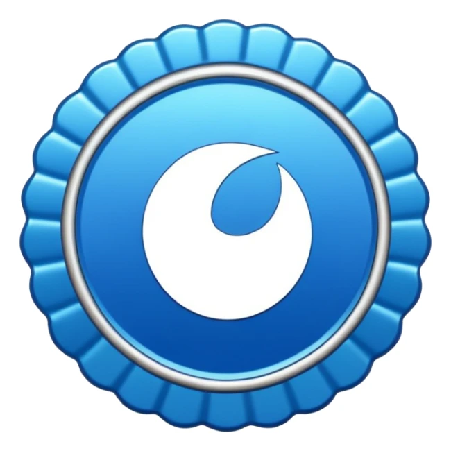 A blue scalloped circle with a verified thing sticker