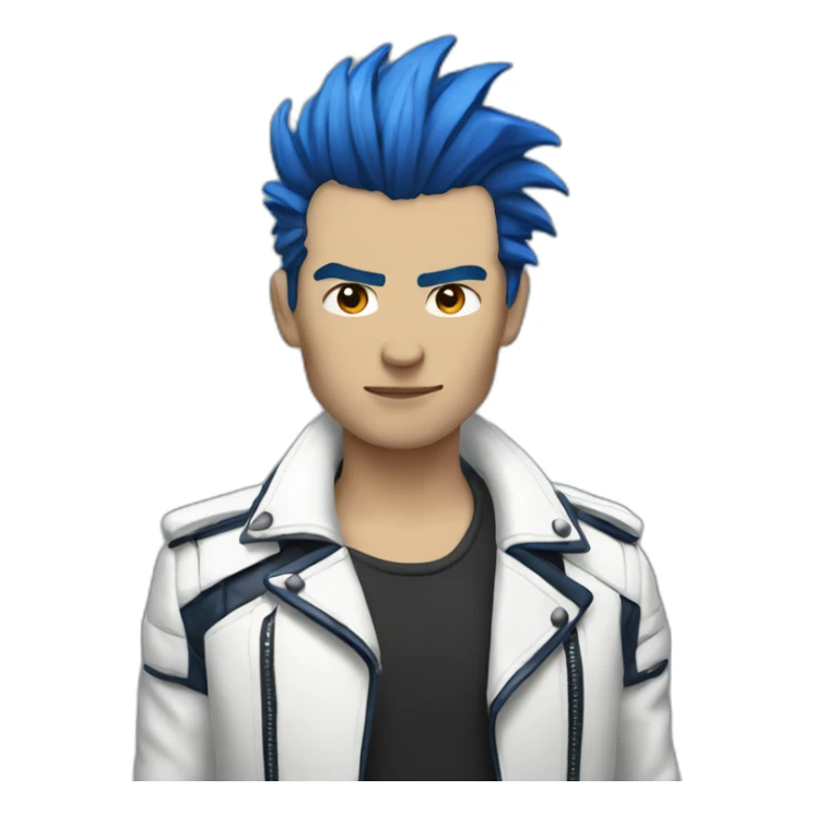 Punk man with white leather jacket with dark blue hair sticker