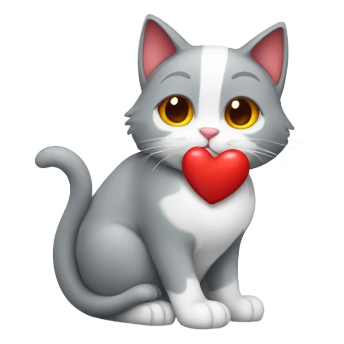 Grey red white cat holding the heart in her paws sticker