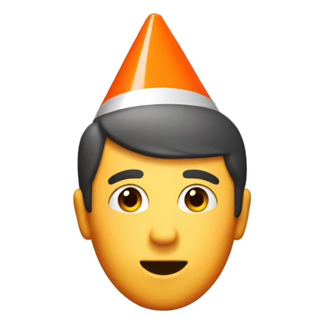A guy with a orange traffic cone on his head that goes all the way down to his eyes  sticker