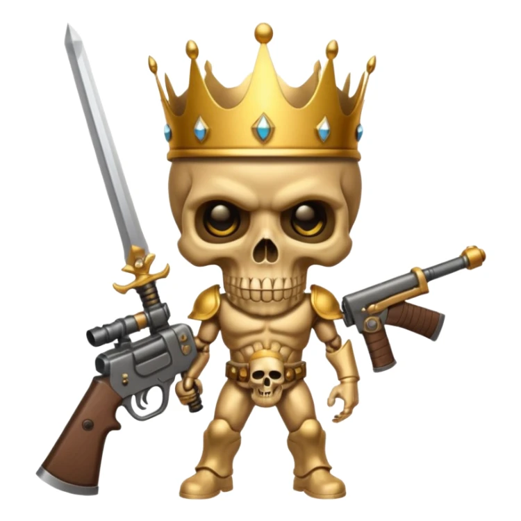 Golden skull with crown now make it with a worrior sowrd with a skull body whith a target on one of his eyes and a big gun sticker