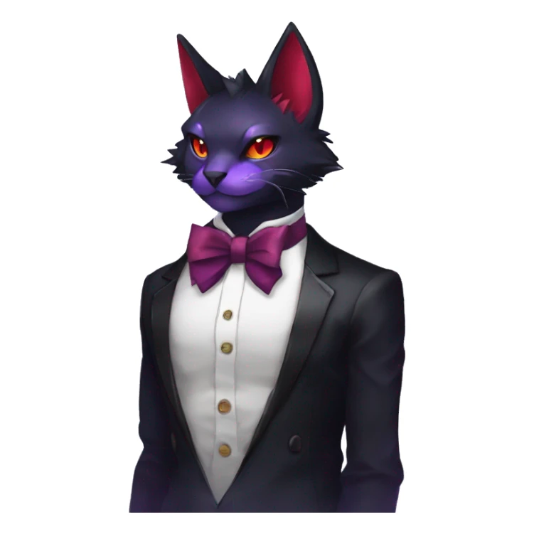 cool cartoon anthro edgy distinguished ethereal elegant beautiful fantasy black purple red ethereal fantasy nargacuga-Noivern-cat-Quiana-Fakemon collar harness bow tie full body sticker