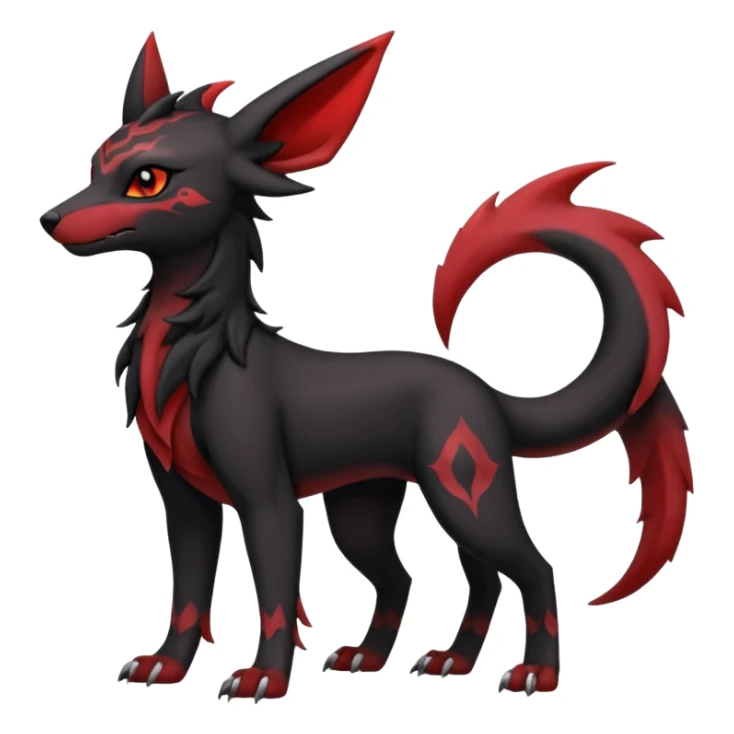 Dusky Soot-Black and Crimson-Gleaming Ember-Veined Gothic Draconic Houndour-Umbreon-Zoroark-hybrid creature (full body) sticker