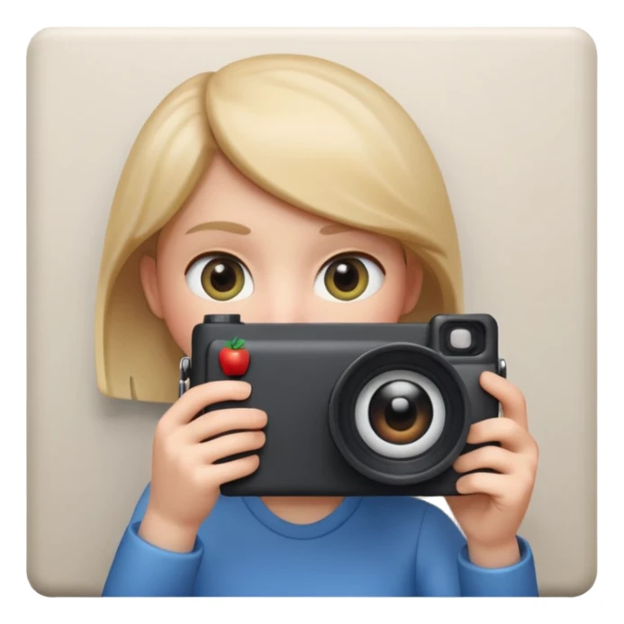 Apple Memoji style, person peeking from behind a wall, 
holding a camera, sneaky expression, one eye visible, 
smooth 3D render, soft gradients, white background, square format
 sticker