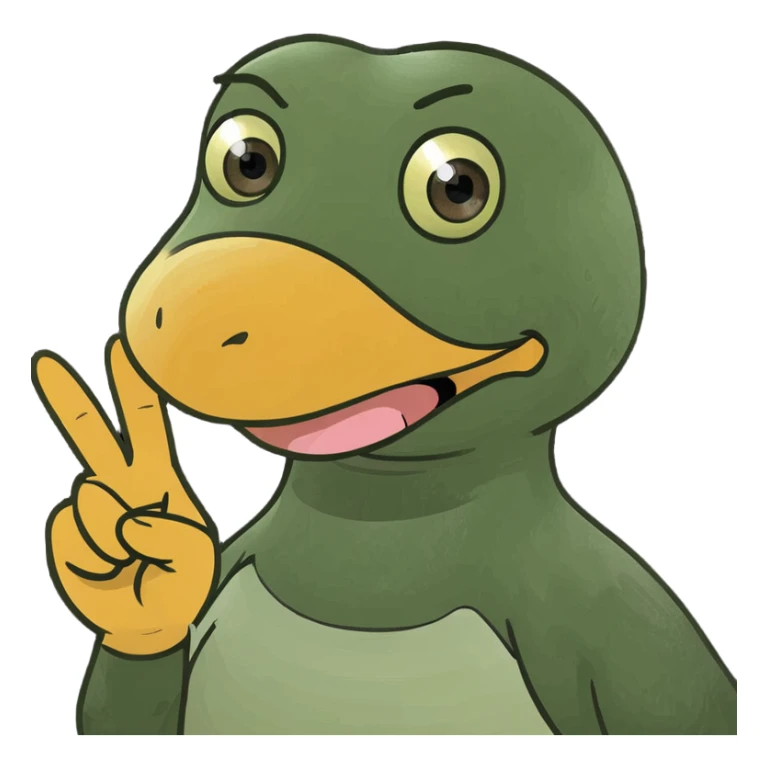 A cute duck with a sarcastic smile holding up its middle finger sticker