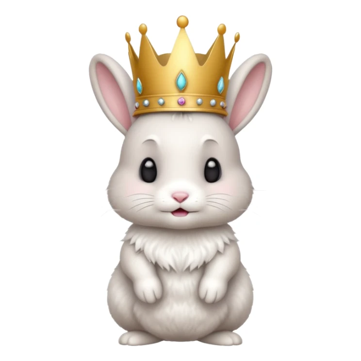 white cute bunny with big crown, funny, standing sticker
