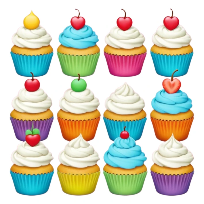 A 3D cartoon poster displayed on a wall, showing cupcakes with bright colors, clear text and borders, flat layout, realistic Memoji-style design. sticker