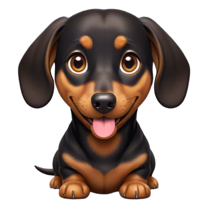 Cinematic Comical black and tan Dachshund Portrait Emoji, Head tilted dramatically with an exaggeratedly amused expression, featuring a sleek black and tan coat with a vibrant sheen, wide, expressive brown eyes filled with playful disbelief, Simplified yet hilariously expressive features, highly detailed, glowing with a slightly sassy glow, high shine, dramatic yet playful, stylized with an air of cheeky humor, bright and endearing, soft glowing outline, capturing the essence of a spirited and over-the-top companion, so meme-worthy it feels like it could side-eye its way into internet fame instantly! sticker