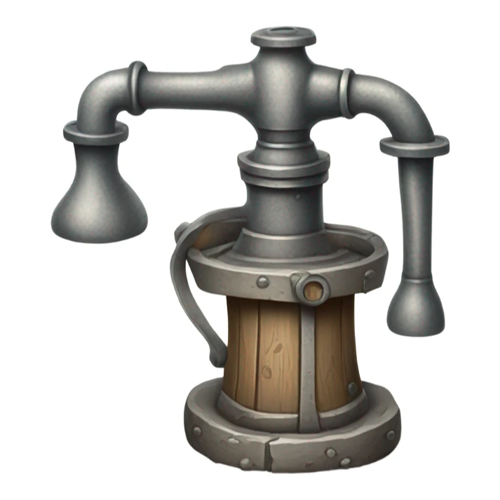 Antique Hand Water Pump, fineline, no background, game object, cartoony sticker