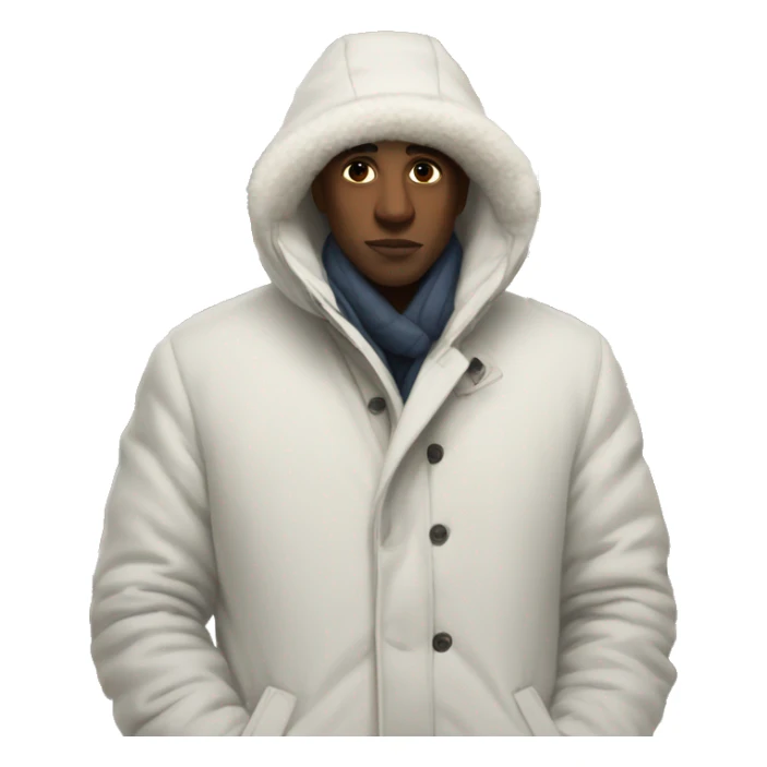 White person wearing a big winter coat surrounded by paintings sticker