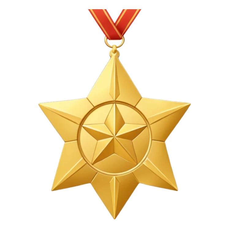 A golden medal in the shape of a SUPER HARPEN star, with a loop for attaching a ribbon or necklace sticker