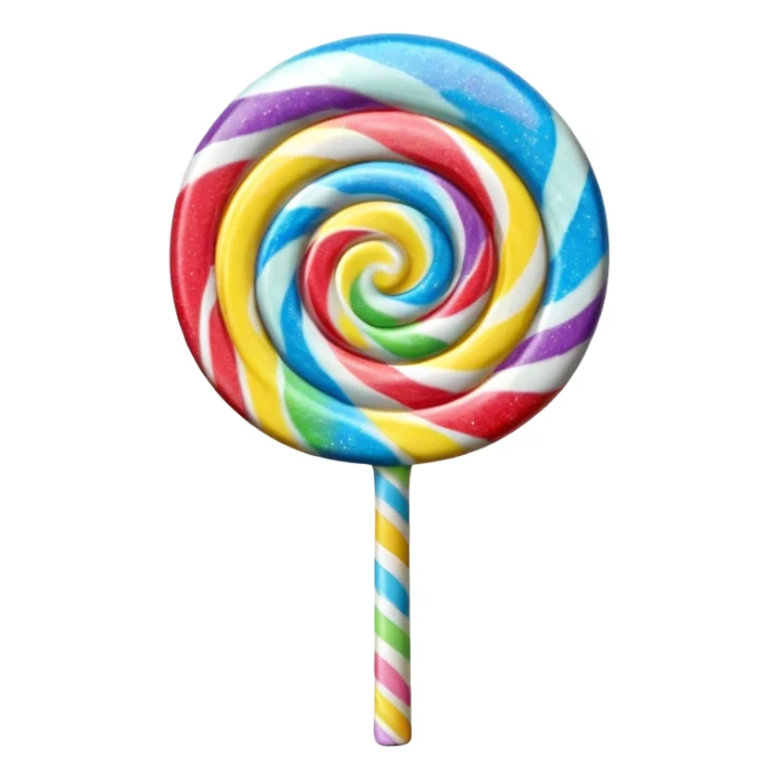 3D render of Lollipop Tree, made entirely of dessert materials, glistening sugar crystal texture, swirled rainbow hard candy top on a white stick, delicious confectionery aesthetic, Apple emoji style, isolated on white background --v 6.0. sticker