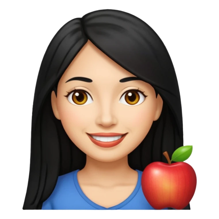 Hispanic mom with long straight hair, apple emoji style sticker