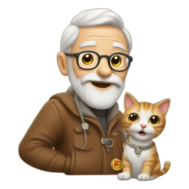 Old man saying meow with cute accessories sticker