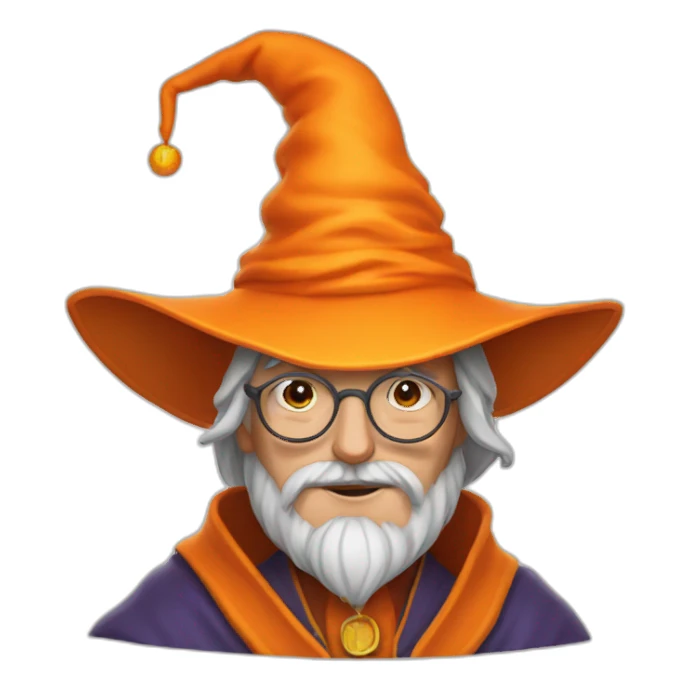portrait of a wizard of Sillyness, with an orange hat sticker