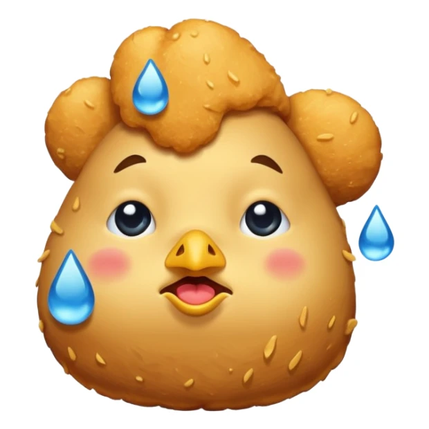 a chicken nugget crying loudly with blue tears sticker