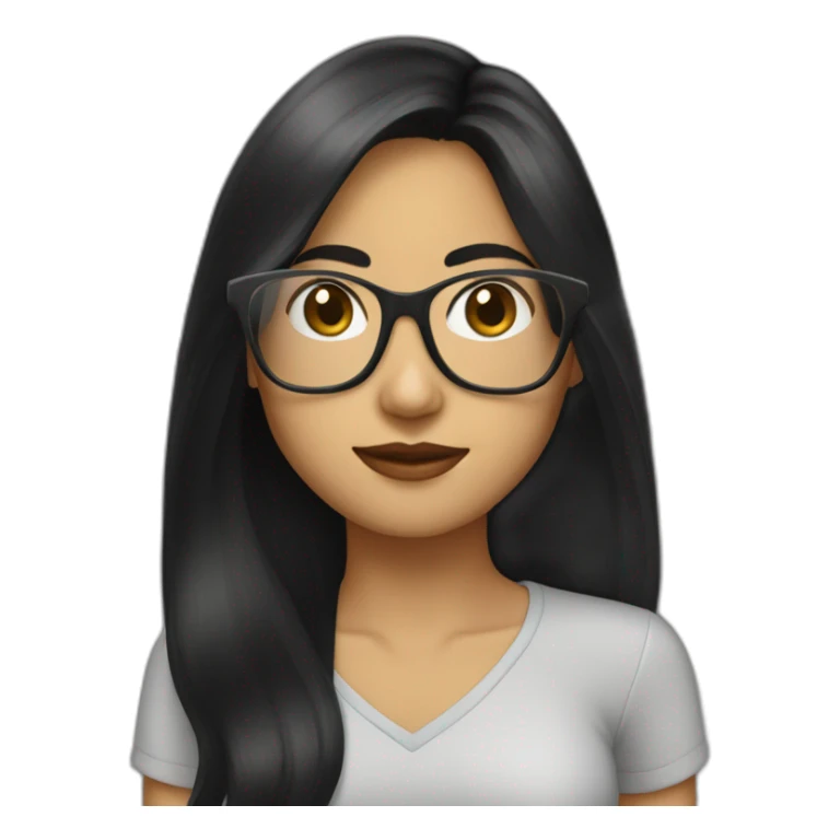 solo girl with long black hair with glases and computer sticker