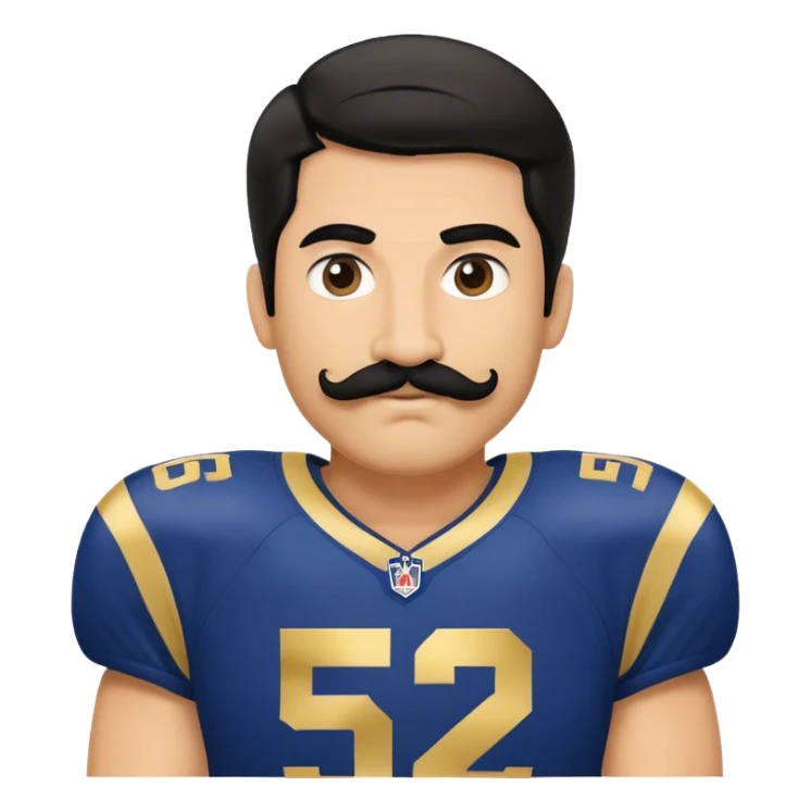 Chill guy in LA Rams jersey  with nu.ber 52. Black hair black mustache  sticker
