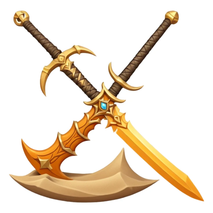 desert sand sword object icon, curved scimitar blade, sand-carved patterns, glowing amber runes, sandy aura around edge, fantasy desert weapon, 3D cartoon, mobile game icon style, centered, clean background, no text, no watermark
 sticker