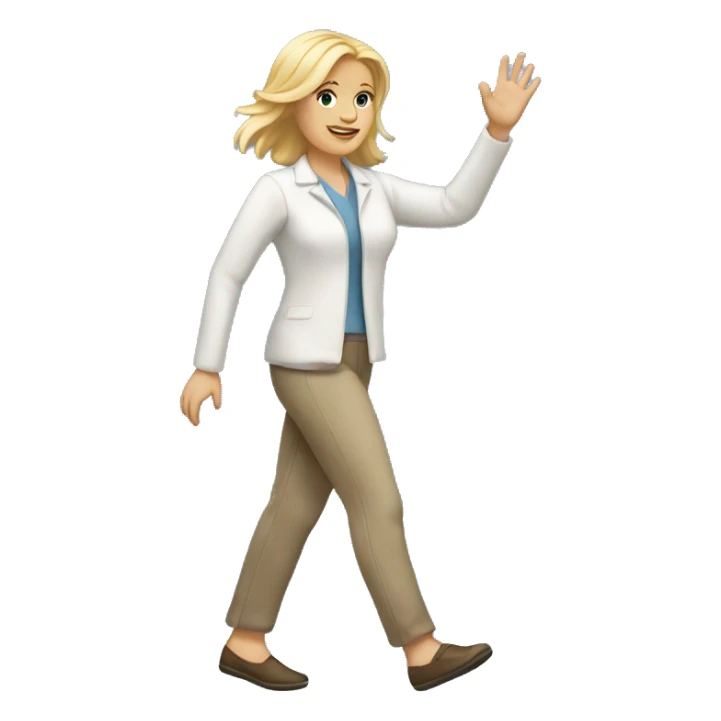 walking white woman, a blonde, friendly waving sticker