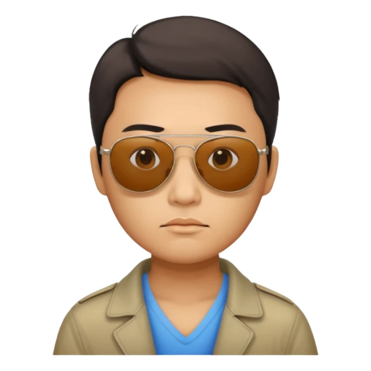 Photorealistic serious Chinese tourist wearing sunglasses sticker