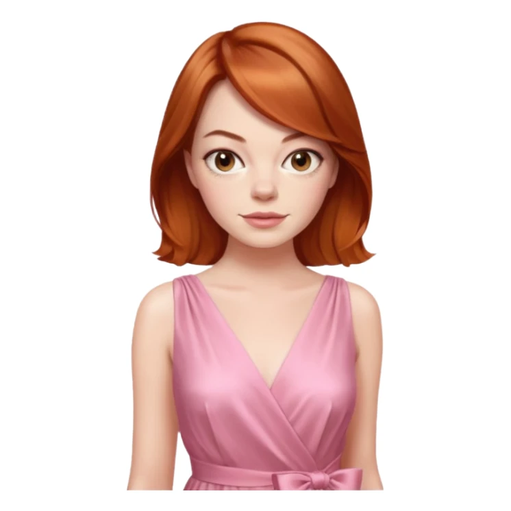 Emma Stone, orange brown hair, pink dress sticker