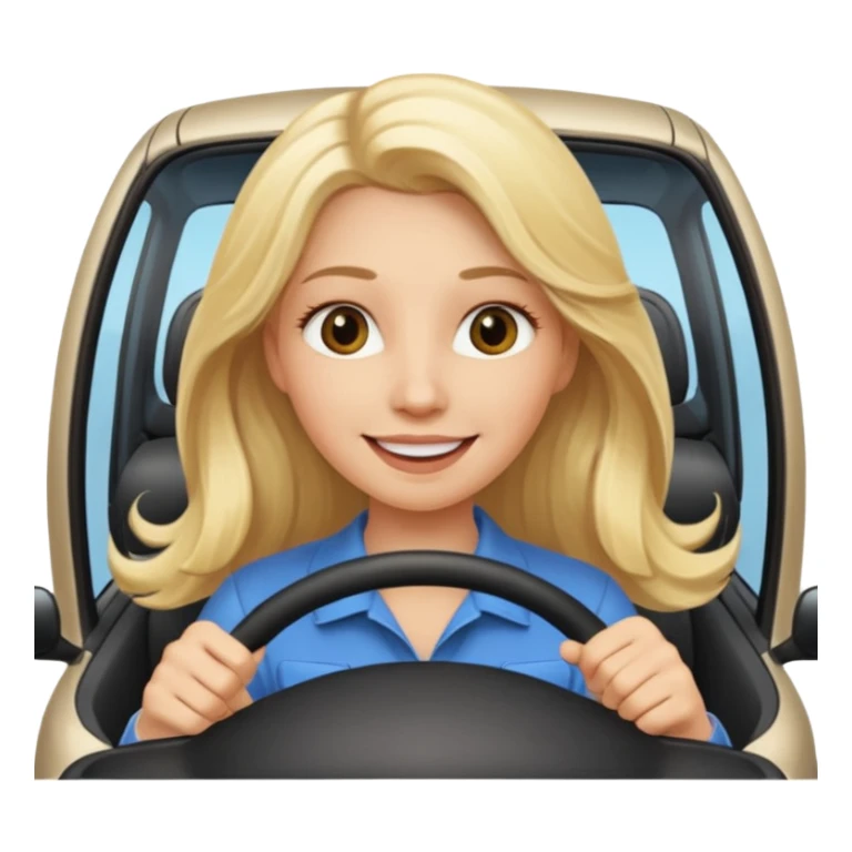 blonde long hair woman driving car. Happy face confidence sticker