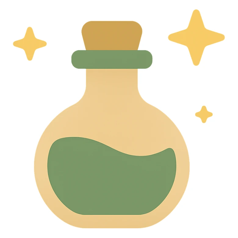 cute magic potion bottle stars are shining around add different details FA9B41, 4A7C5C,96775A,FFCC9A  sticker