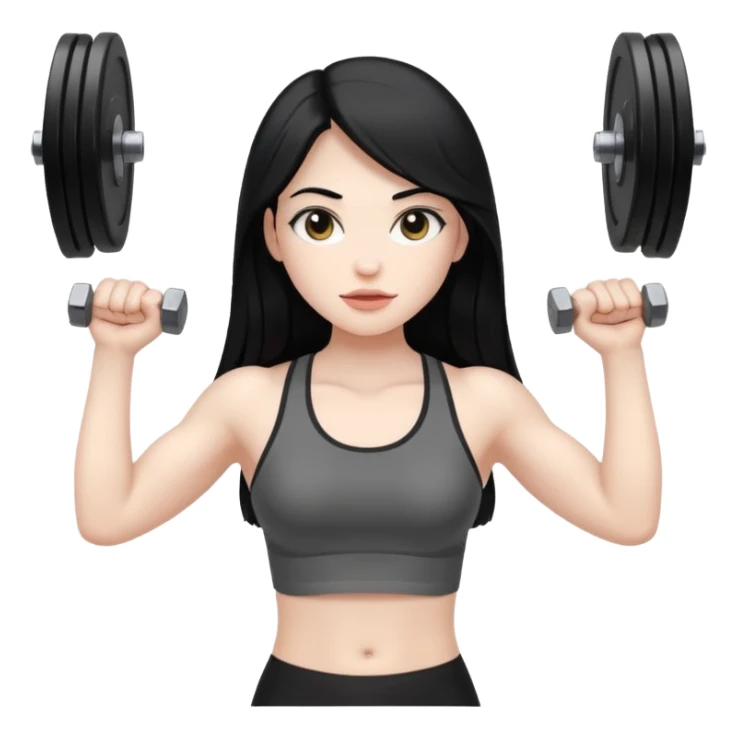 Pale girl with long black hair lifting weights sticker