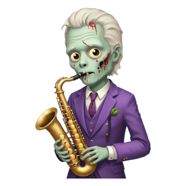 Zombie saxophonist – bent saxophone, puffed cheeks, eerie jazz vibe.
 sticker