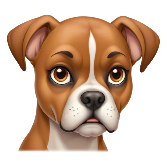 Cinematic Meme-Worthy Grumpy Fawn Boxer Dog Portrait Emoji, Head held high but eyes filled with dramatic disappointment, smooth fawn fur with a furrowed brow forming an unmistakable scowl, floppy ears slightly angled back in disapproval, piercing brown eyes glaring with pure exasperation, Simplified yet hilariously over-exaggerated features, highly detailed, glowing with an aura of supreme annoyance, high shine, exhausted yet judgmental, stylized with an almost regal pettiness, bright but brooding, soft glowing outline, capturing the essence of a guardian that has seen it all and is thoroughly unimpressed, so meme-worthy it feels like it could instantly become the next viral sensation of grumpiness! sticker