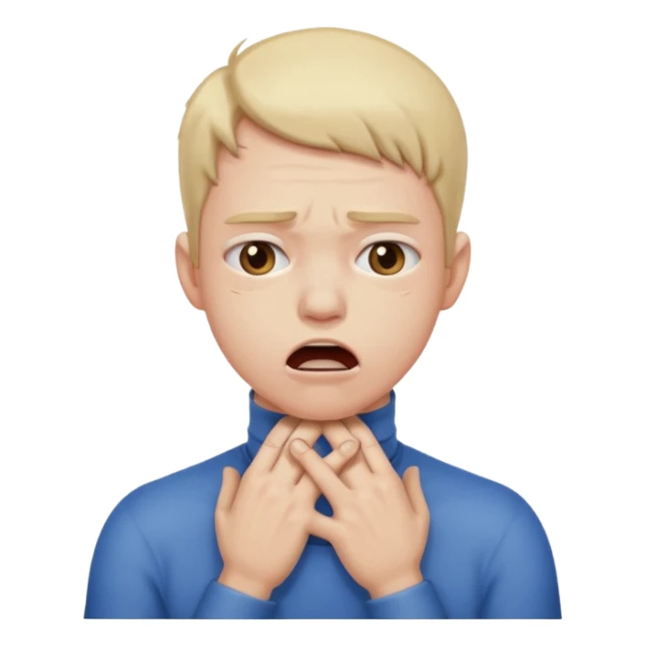 Stressed clenching face and mouth with hands choking the neck sticker