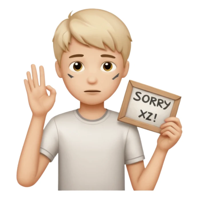 Boy with sign written sorry bhasha sticker