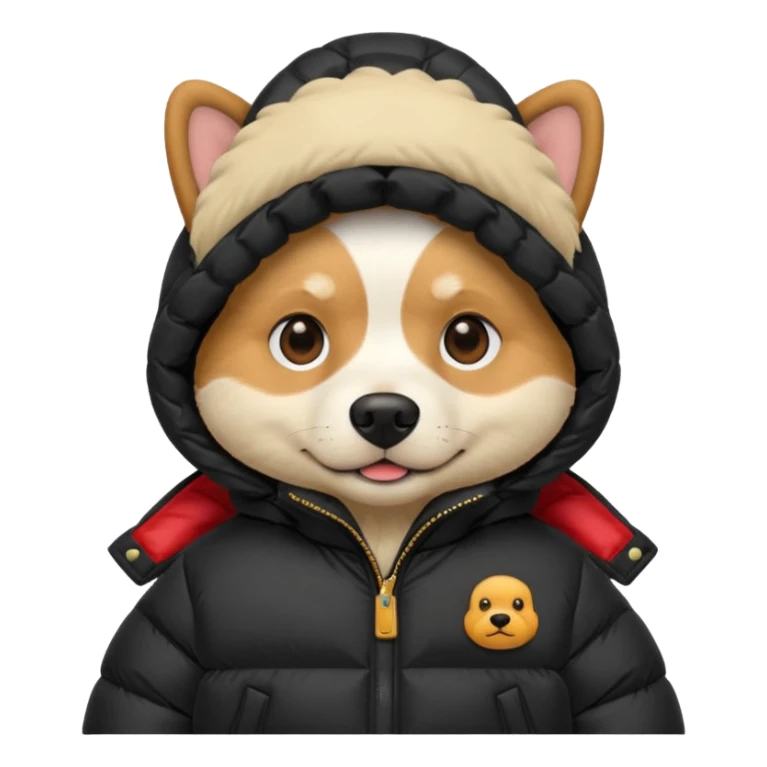  dog in oversized black puffer with hood sticker