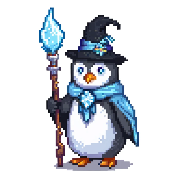 penguin wizard with ice staff casting frost sticker