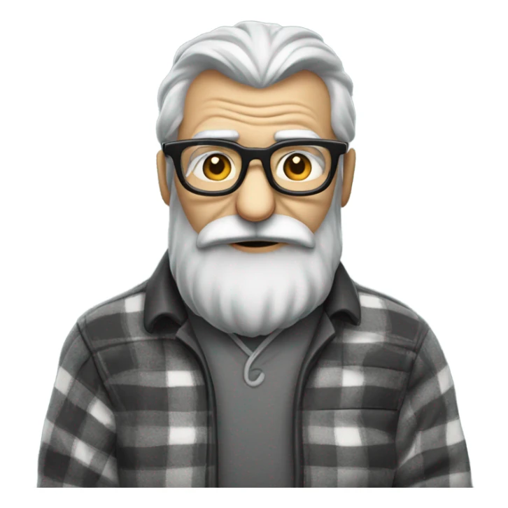 Old bearded Grey owl with black glasses in plaid shirt  sticker