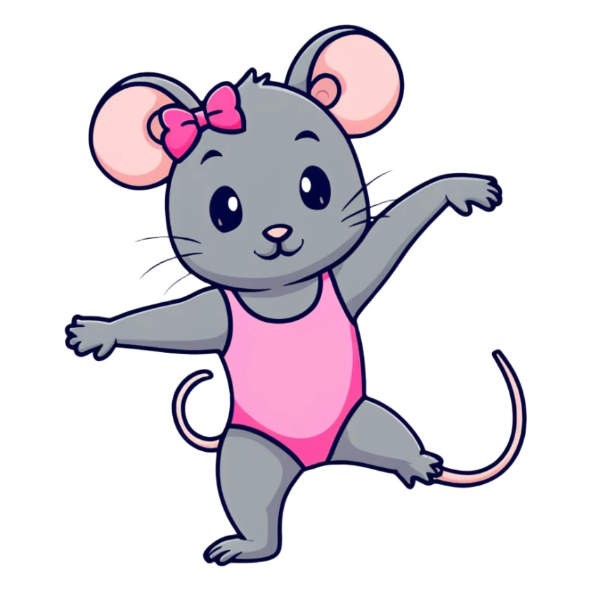 rat with a pink bow wearing a gymnastics leotard sticker