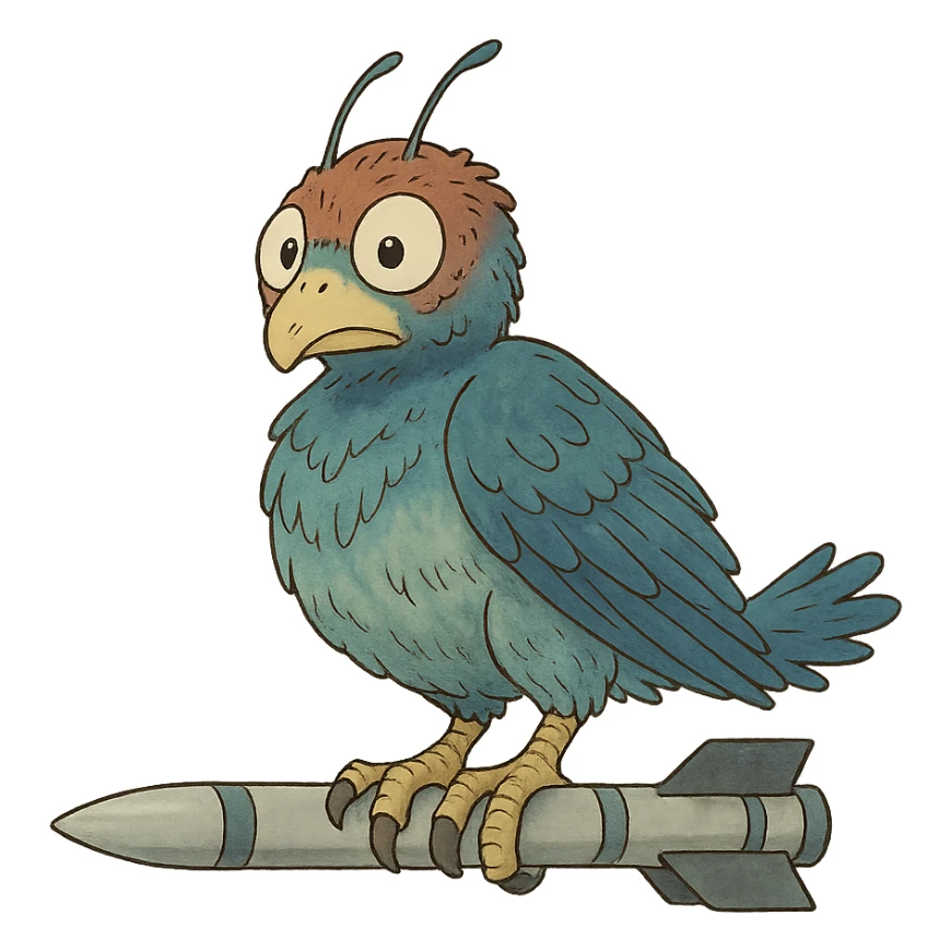 an insignia for a flag: a strange foreign alien bird creature, gripping a sidewinder missile in its' powerful claw
 sticker