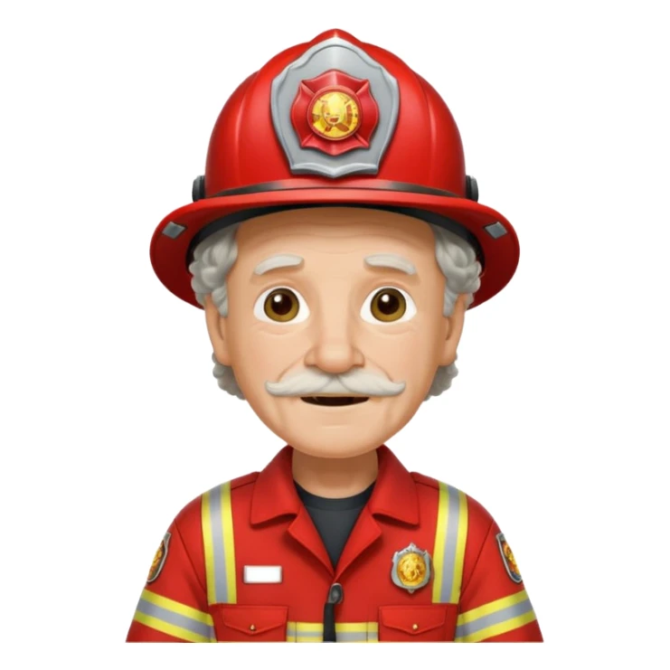 Firefighter old man curly long hair with red uniform sticker