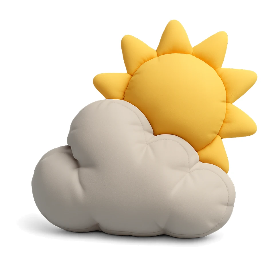 partly cloudy weather with sun peeking from behind a plush cushion cloud, soft edges, cushion style sticker